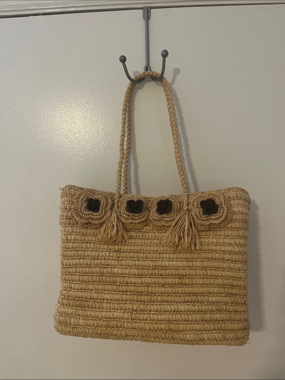 Annabel Ingall Straw Tote with Tassel Accents - Natural